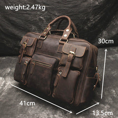 Vintage Leather Mens Large Briefcase Travel Bag Large Business Bag for men