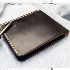 Leather Mens billfold Coffee Front Pocket Bifold Small Wallets Card Wallet for Men