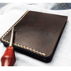 Leather Mens billfold Coffee Front Pocket Bifold Small Wallets Card Wallet for Men