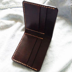 Leather Mens billfold Coffee Front Pocket Bifold Small Wallets Card Wallet for Men