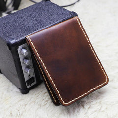 Leather Mens Slim Front Pocket Bifold Small Wallets License Wallet for Men