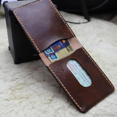 Leather Mens Slim Front Pocket Bifold Small Wallets License Wallet for Men