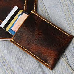 Leather Mens Slim Front Pocket Wallets Coffee Leather Cards Wallet for Men