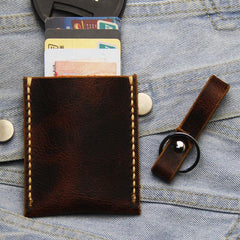 Leather Mens Slim Front Pocket Wallets Coffee Leather Cards Wallet for Men