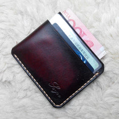 Leather Mens Slim Front Pocket Wallets Dark Brown Leather Cards Wallet for Men