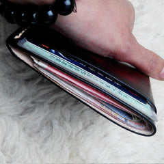 Leather Mens Slim Front Pocket Wallets Dark Brown Leather Cards Wallet for Men