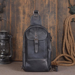 Black Leather Mens Sling Bag Chest Bag Sling Shoulder Bag Brown Sling Backpack for men