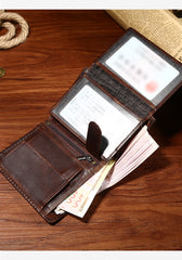 Leather Mens Small Wallet Slim Trifold Vintage Wallet for Mens