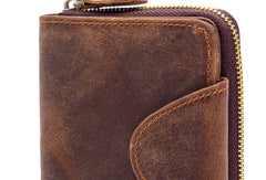 Leather Mens Wallet billfold Zipper Bifold Wallet Vintage Wallet for Men