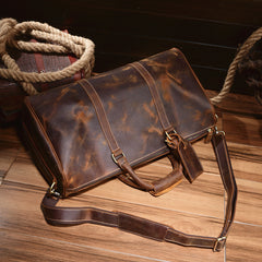Leather Mens Weekender Bag Vintage Coffee Travel Bag for men