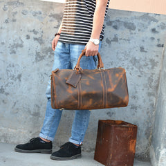 Leather Mens Weekender Bag Vintage Coffee Travel Bag for men