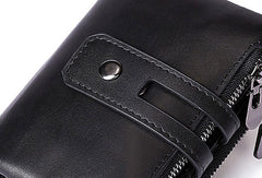 Genuine Leather Mens Zip Wallet Cool billfold Slim Bifold Wallet Card Wallet Purse for Mens
