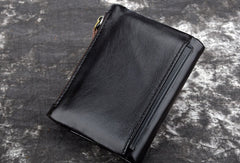 Genuine Leather Mens Zip Wallet Cool billfold Slim Bifold Wallet Card Wallet Purse for Mens