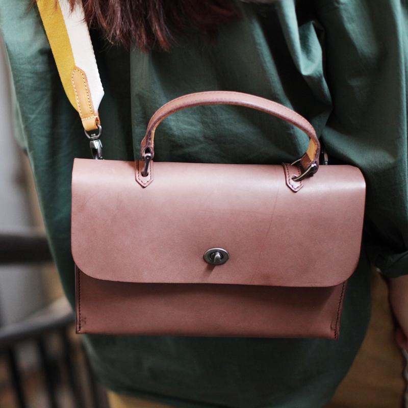 Leather Pink Satchel Bag Simple Crossbody Bag - Annie Jewel