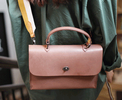 Leather Pink Satchel Bag Simple Crossbody Bag - Annie Jewel