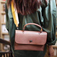 Leather Pink Satchel Bag Simple Crossbody Bag - Annie Jewel