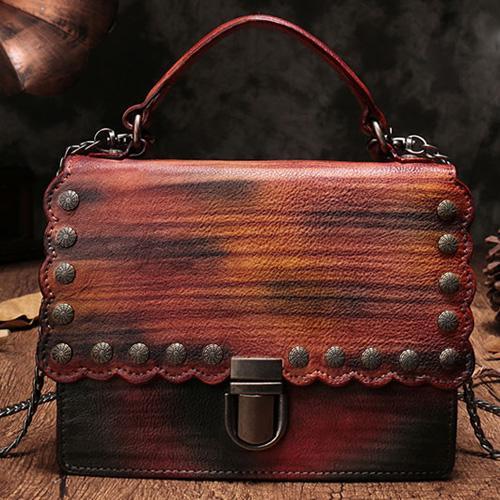 Vintage Womens Leather Handbags Purse Colorful Satchel Handbags Shoulder Crossbody Bags for Ladies