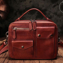 Vintage Womens Brown Leather Satchel Shoulder Bag School Handbag Shoulder Purse for Girls