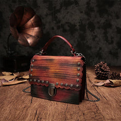 Vintage Womens Red Leather Handbags Purse Satchel Handbags Shoulder Crossbody Bags for Ladies