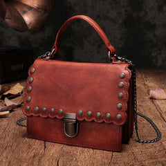 Vintage Womens Red Leather Handbags Purse Satchel Handbags Shoulder Crossbody Bags for Ladies