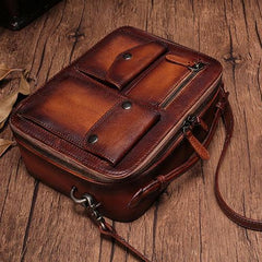 Vintage Womens Brown Leather Satchel Shoulder Bag School Handbag Shoulder Purse for Girls