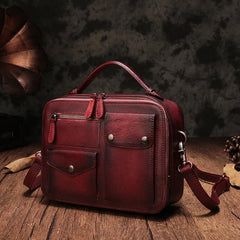 Vintage Womens Brown Leather Satchel Shoulder Bag School Handbag Shoulder Purse for Girls