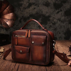 Vintage Womens Brown Leather Satchel Shoulder Bag School Handbag Shoulder Purse for Girls