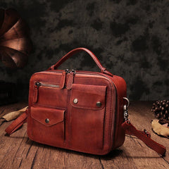 Vintage Womens Brown Leather Satchel Shoulder Bag School Handbag Shoulder Purse for Girls
