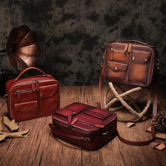 Vintage Womens Brown Leather Satchel Shoulder Bag School Handbag Shoulder Purse for Girls