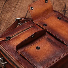 Vintage Womens Brown Leather Satchel Shoulder Bag School Handbag Shoulder Purse for Girls