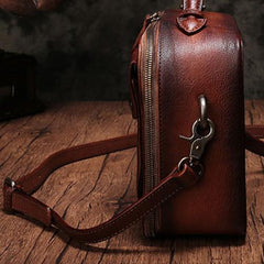 Vintage Womens Brown Leather Satchel Shoulder Bag School Handbag Shoulder Purse for Girls
