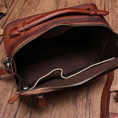 Vintage Womens Brown Leather Satchel Shoulder Bag School Handbag Shoulder Purse for Girls