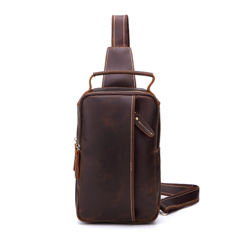 Leather Sling Bag for Men Vintage Chest Crossbody Bag For Men