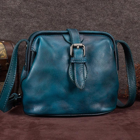 Blue Small Womens Leather Doctor Shoulder Bag Female Brown Doctor Bag Style Purse for Ladies