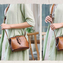 Brown Small Womens Leather Doctor Shoulder Bag Female Blue Doctor Bag Style Purse for Ladies