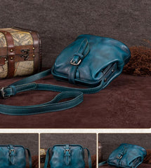 Brown Small Womens Leather Doctor Shoulder Bag Female Blue Doctor Bag Style Purse for Ladies