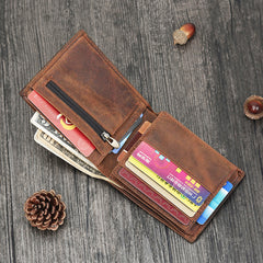 Leather Small Mens Wallet Bifold Vintage Trifold billfold Wallet for Men