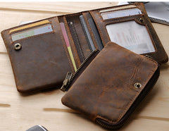 Leather Small Mens Wallet Slim Vintage Bifold Wallet for Men