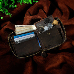 Leather Small Mens Wallet Zipper Bifold billfold Vintage Wallet for Men