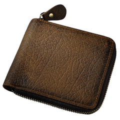 Leather Small Mens Wallet Zipper Bifold billfold Vintage Wallet for Men