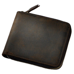 Leather Small Mens Wallet Zipper Bifold billfold Vintage Wallet for Men