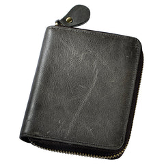 Leather Small Mens Wallet Zipper Bifold billfold Vintage Wallet for Men