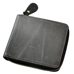 Leather Small Mens Wallet Zipper Bifold billfold Vintage Wallet for Men