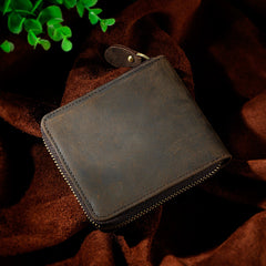 Leather Small Mens Wallet Zipper Bifold billfold Vintage Wallet for Men