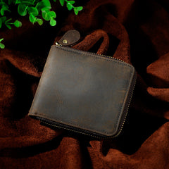 Leather Small Mens Wallet Zipper Bifold billfold Vintage Wallet for Men