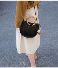 Leather Womens Round Handbags Saddle Shoulder Bag For Women
