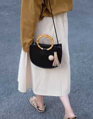 Leather Womens Round Handbags Saddle Shoulder Bag For Women