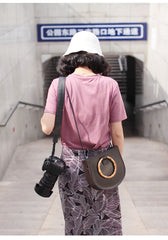 Leather Womens Round Handbags Saddle Shoulder Bag For Women