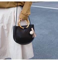 Leather Womens Round Handbags Saddle Shoulder Bag For Women