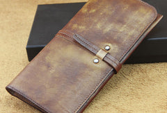 Vintage Mens long leather wallet men Slim bifold long wallet for Men